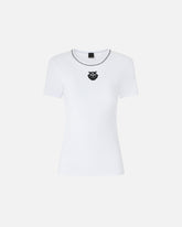 Fine-rib T-shirt with Love Birds embroidery - Multicolor Black-White | Pinko