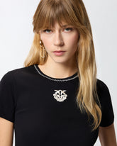 Geripptes T-Shirt mit Stickerei Love Birds - | Pinko