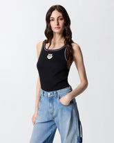 Ribbed vest top with Love Birds embroidery - Multicolor Black-White | Pinko