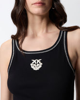 Ribbed vest top with Love Birds embroidery - Multicolor Black-White | Pinko