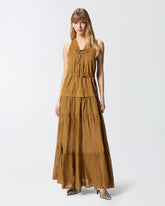 Long cotton dress with flounce and ribbons - Orange | Pinko