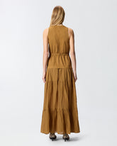Langes Kleid aus Baumwolle mit Volant und Bändern - Orange | Pinko