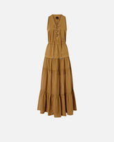 Langes Kleid aus Baumwolle mit Volant und Bändern - Orange | Pinko