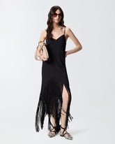 Long slip dress with fringing - | Pinko