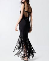 Long slip dress with fringing - | Pinko
