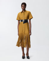 Long shirt dress with fringing and metallic details - | Pinko