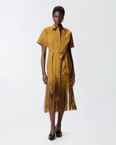 Long shirt dress with fringing and metallic details - | Pinko