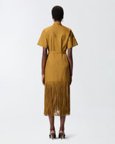 Long shirt dress with fringing and metallic details - | Pinko