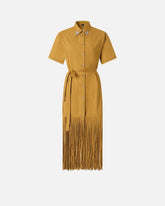 Long shirt dress with fringing and metallic details - | Pinko