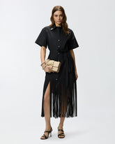Long shirt dress with fringing and metallic details - Black | Pinko