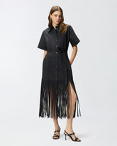 Long shirt dress with fringing and metallic details - Black | Pinko