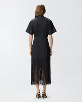 Long shirt dress with fringing and metallic details - Black | Pinko