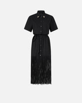 Long shirt dress with fringing and metallic details - Black | Pinko