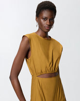 Sleeveless midi dress with pleats and cut-out - | Pinko