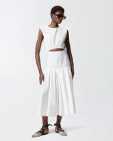 Ärmelloses Midikleid mit Falten und Cut-out - Weiß | Pinko