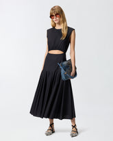 Ärmelloses Midikleid mit Falten und Cut-out - Schwarz | Pinko