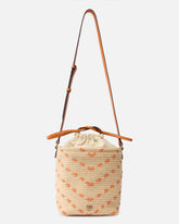 Bucket Mini crossbody bag in raffia with chevron motif - Multicolor Yellow-Orange | Pinko
