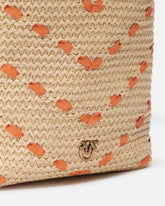 Bucket Mini crossbody bag in raffia with chevron motif - Multicolor Yellow-Orange | Pinko