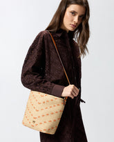 Bucket Mini crossbody bag in raffia with chevron motif - Multicolor Yellow-Orange | Pinko