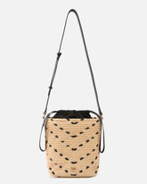 Bucket Mini crossbody bag in raffia with chevron motif - Multicolor Yellow-Black | Pinko