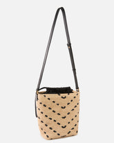 Bucket Mini crossbody bag in raffia with chevron motif - Multicolor Yellow-Black | Pinko