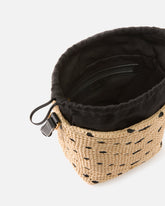 Bucket Mini crossbody bag in raffia with chevron motif - Multicolor Yellow-Black | Pinko