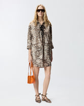 Mini dress with snake print and neckline ribbons - | Pinko
