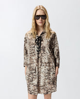 Mini dress with snake print and neckline ribbons - | Pinko