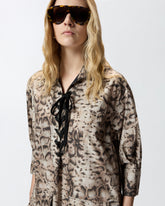 Mini dress with snake print and neckline ribbons - | Pinko