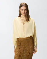 V-neck blouse with gathering - Orange | Pinko