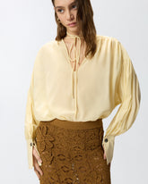 V-neck blouse with gathering - Orange | Pinko