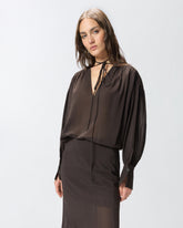 V-neck blouse with gathering - Brown | Pinko