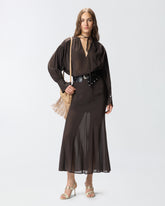 V-neck blouse with gathering - Brown | Pinko