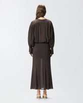 V-neck blouse with gathering - Brown | Pinko