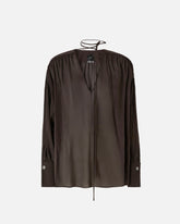 V-neck blouse with gathering - Brown | Pinko