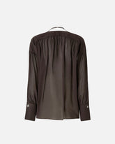 V-neck blouse with gathering - Brown | Pinko