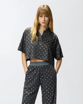 Cropped mesh polo shirt with mirror detail - Dark Grey | Pinko