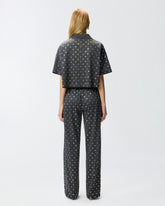 Cropped mesh polo shirt with mirror detail - Dark Grey | Pinko