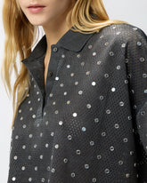Cropped mesh polo shirt with mirror detail - Dark Grey | Pinko