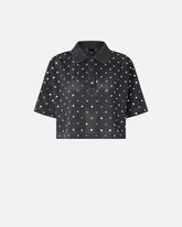 Cropped mesh polo shirt with mirror detail - Dark Grey | Pinko