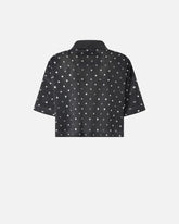 Cropped mesh polo shirt with mirror detail - Dark Grey | Pinko