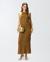 Crochet-effect midi skirt with appliqué flowers - | Pinko