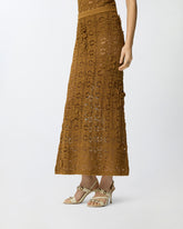 Crochet-effect midi skirt with appliqué flowers - | Pinko