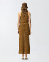 Crochet-effect midi skirt with appliqué flowers - | Pinko