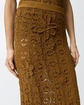 Crochet-effect midi skirt with appliqué flowers - | Pinko