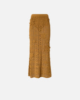 Crochet-effect midi skirt with appliqué flowers - | Pinko