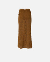 Crochet-effect midi skirt with appliqué flowers - | Pinko