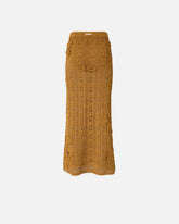 Crochet-effect midi skirt with appliqué flowers - | Pinko