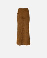 Crochet-effect midi skirt with appliqué flowers - | Pinko