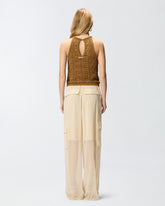 Crochet-effect top with appliqué flowers - | Pinko